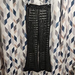 AZOKOE Women Glitter Sequin High Waist Flare Pants Bell Bottoms Party Cocktail